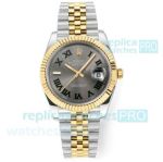 DD Factory Swiss replica Cal.3235 Rolex Datejust II Two-tone Jubilee Watch Grey dial green Roman markers 